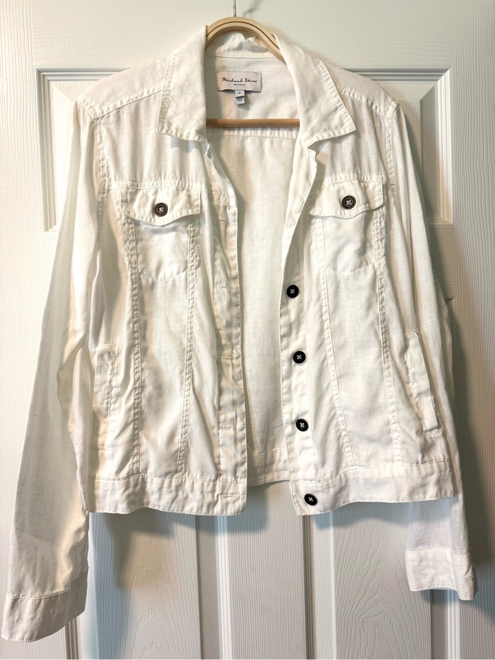 Michael Stars Crisp White 100% Linen Jacket Shacket - Medium Utility